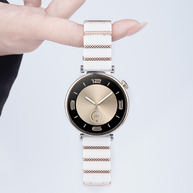 watchbond适用华为手表GT4新款陶瓷表带运动智能41mm手表女生同款腕带玫瑰金白色商务休闲