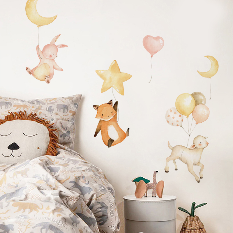 软萌动物气球diy装饰自粘墙贴北欧儿童房卧室童装店卧室装饰贴画