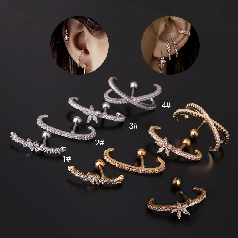 全新高级感耳饰品镶嵌宝石满钻耳扣原创设计耳环植物花卉黄金耳钉