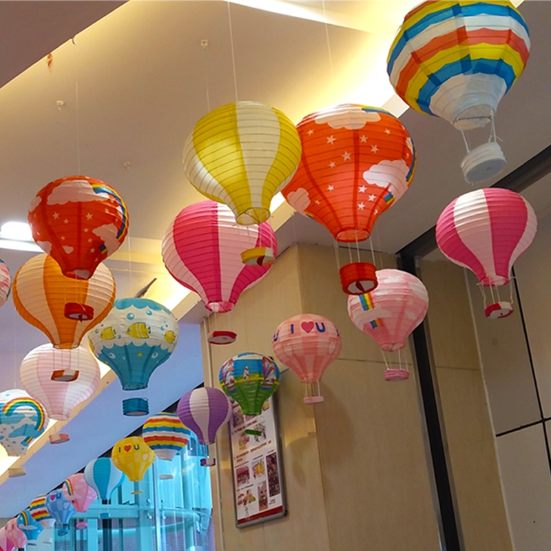 六一儿童节生日彩色卡通热气球纸灯笼幼儿园教室商场装饰布置十个