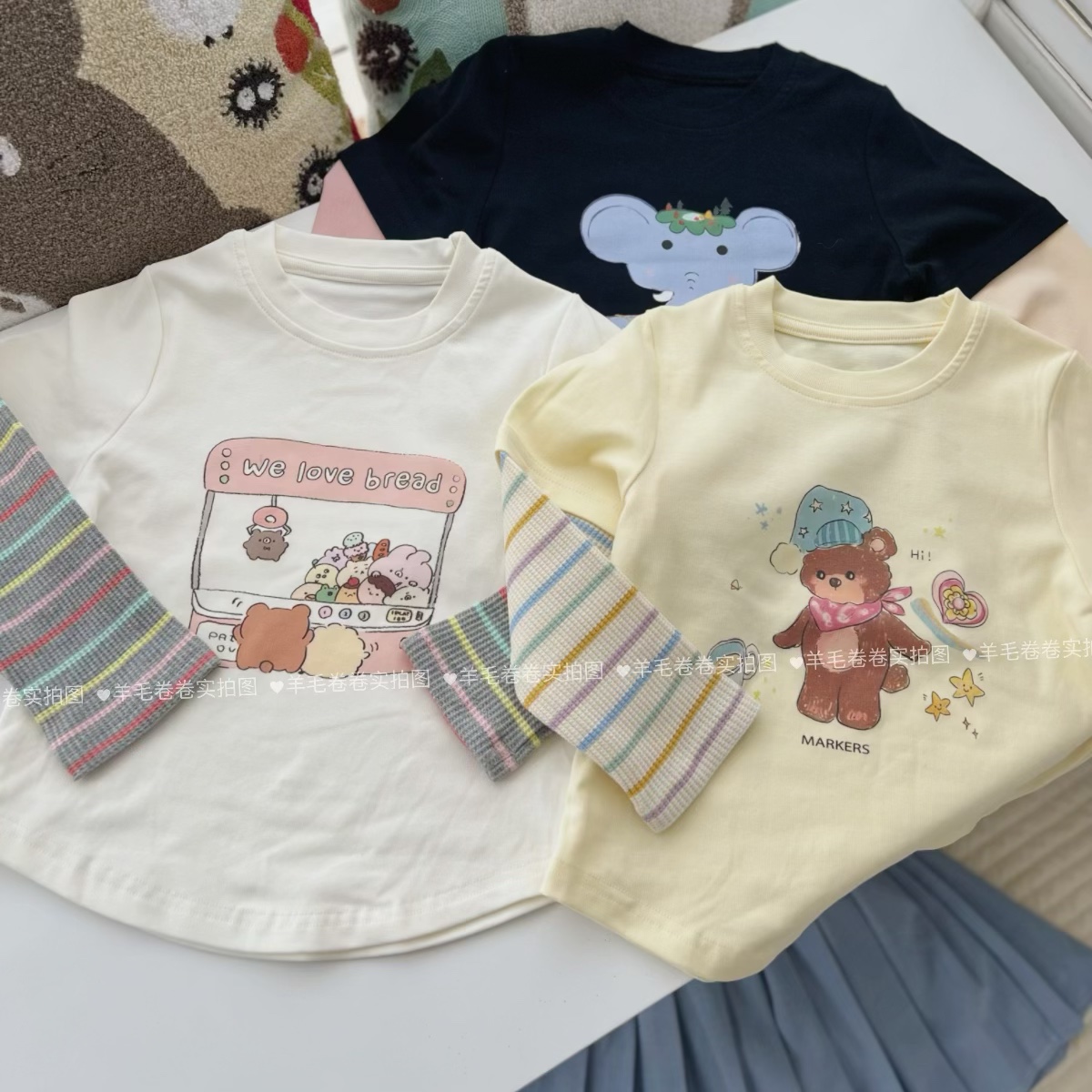 韩版可爱儿童拼接袖T恤假两件 弹力纯棉面料女童春款打底衫上衣
