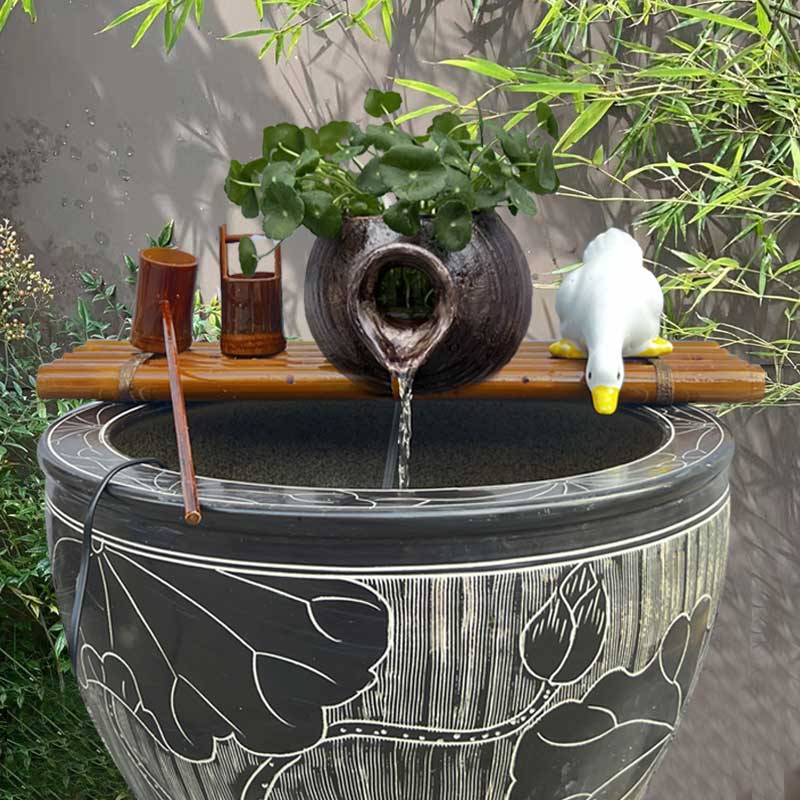 陶瓷鱼缸循环水缸造景摆件葫芦陶罐竹子流水过滤器三合一增氧净水