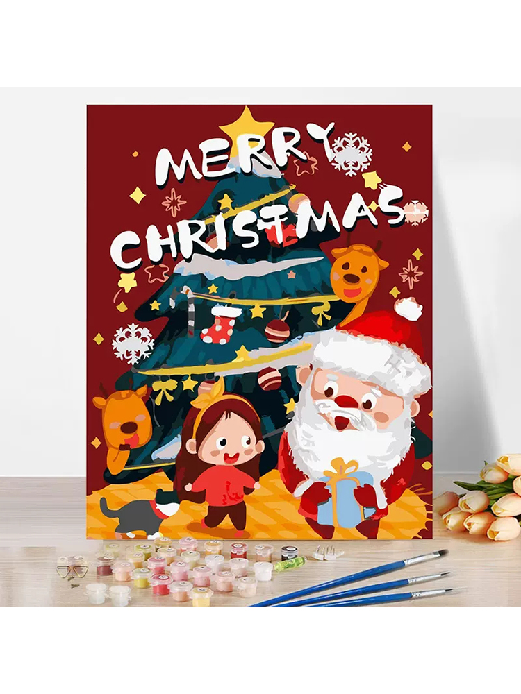 圣诞老人数字油画diy手工填充油彩画手绘丙烯填色儿童圣诞节礼物
