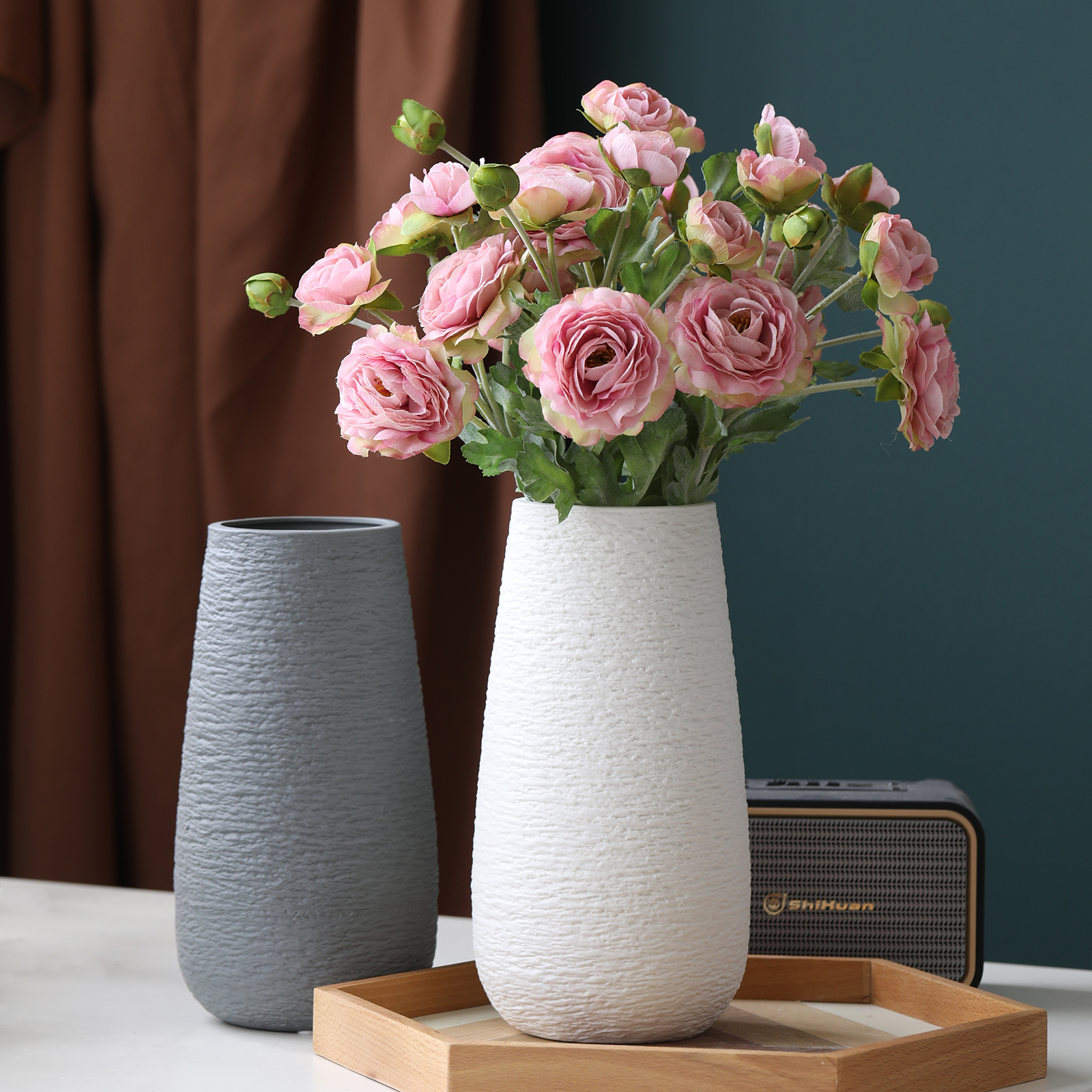 北欧创意轻奢花瓶摆件客厅插花陶瓷餐桌ins向日葵鲜水培宽口卧室