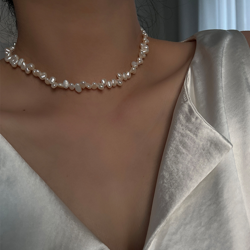 s925纯银天然异形巴洛克珍珠项链2023年新款女淡水珍珠锁骨链小众
