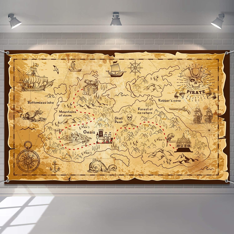 海盗宝藏地图 背景墙装饰气氛 航海寻宝主题生日派对悬挂壁毯挂布