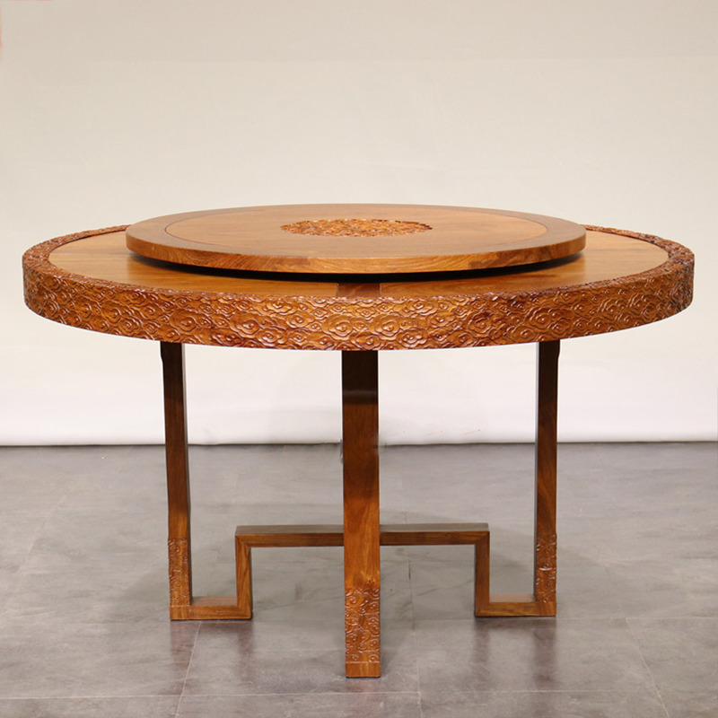 现代新中式刺猬紫檀餐桌椅组合花梨木实木圆餐桌红木家具厂家直销