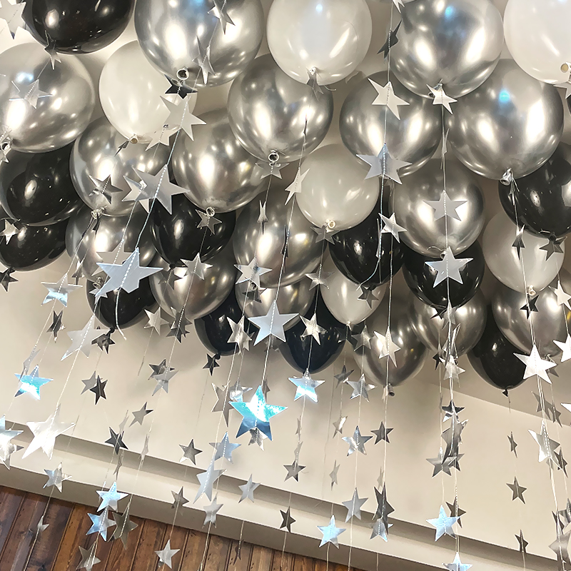 金属银色黑色派对气球套餐屋顶室内星星生日装饰场景求婚布置婚房