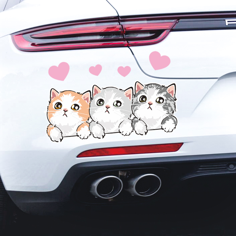 汽车贴纸划痕遮挡车贴可爱小猫咪卡通大面积侧面遮盖电动车身贴画
