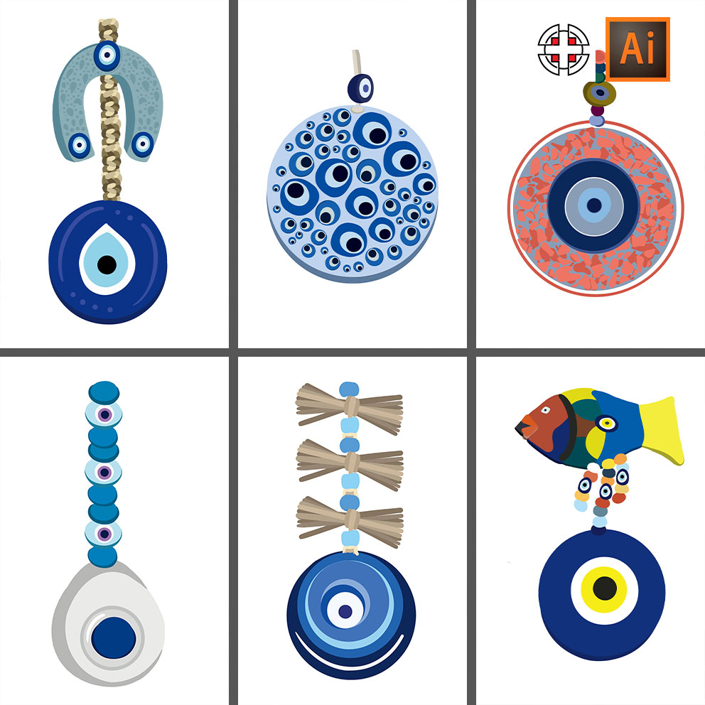创意吊坠魔法蓝色眼睛纺织装饰品图案九AI矢量设计素材