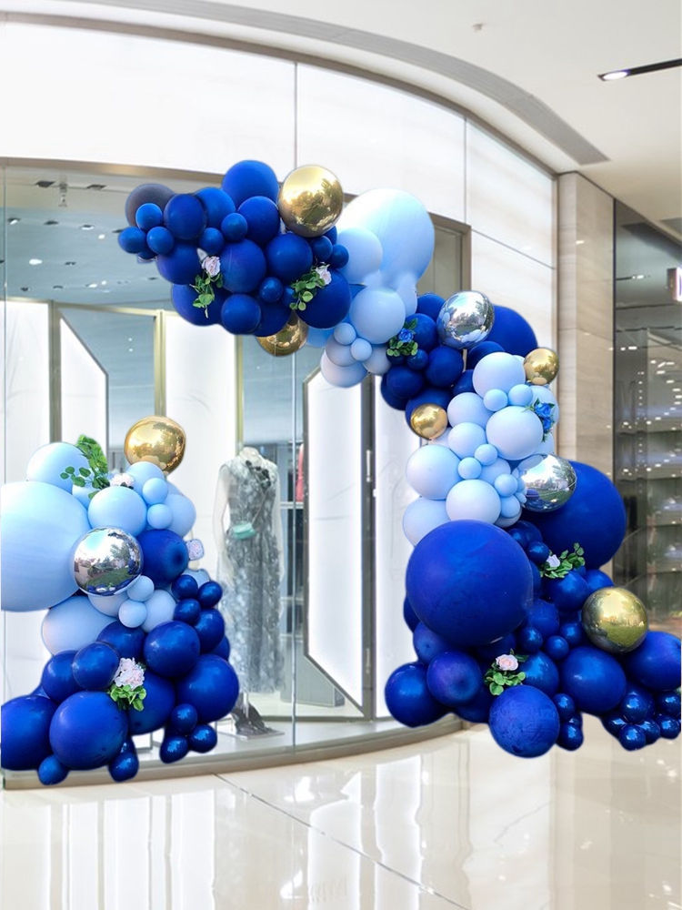 宝石蓝色主题气球链周年庆公司年会商业美陈生日派对场景布置装饰