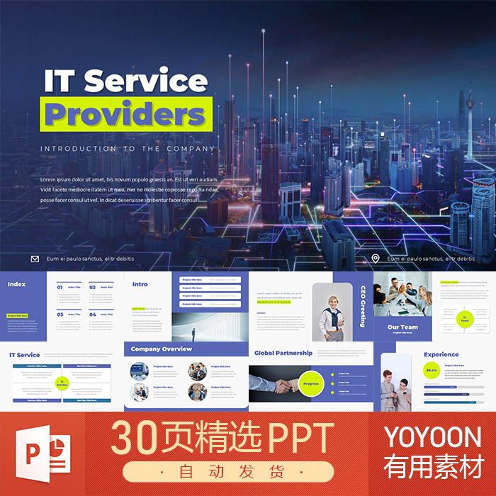 资讯科技服务供应商商业交易协议交易科技蓝国际专业合作PPT模板