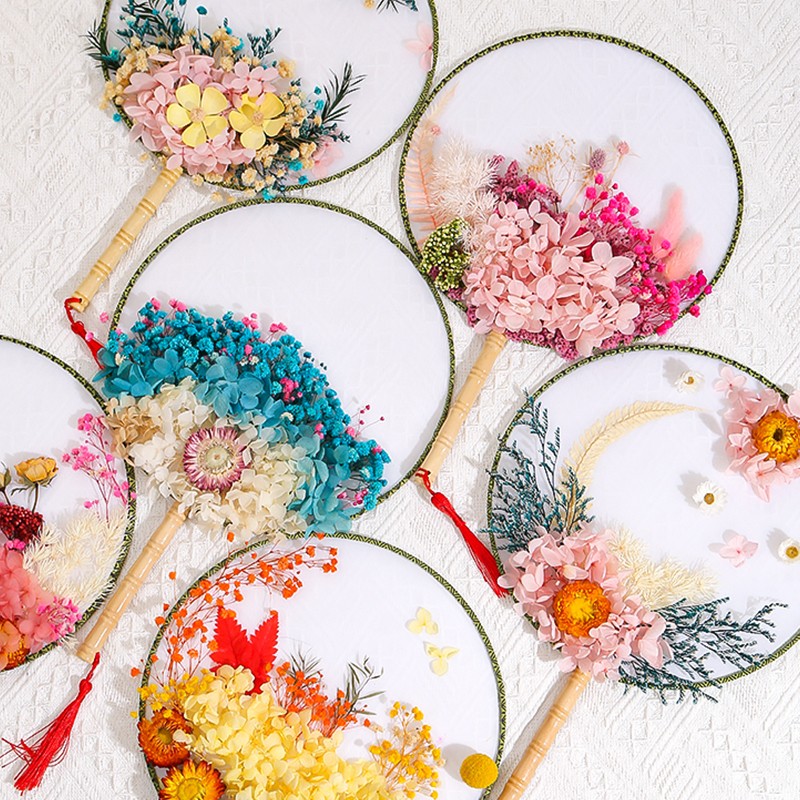 三八妇女节手工制作女神节活动创意自制礼物永生花团扇材料包
