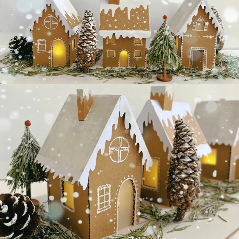 儿童手工diy涂色瓦楞纸盒屋圣诞纸板房子幼儿园拼装别墅城堡模型