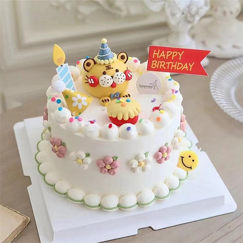 立体软陶小老虎蛋糕装饰摆件手绘小老虎宝宝一周岁生日甜品台装扮
