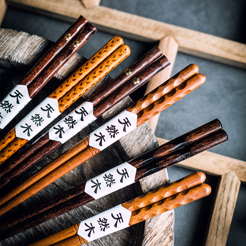 日式木质尖头筷子 单双创意天然木吃碗长筷木制筷 家用寿司筷套装