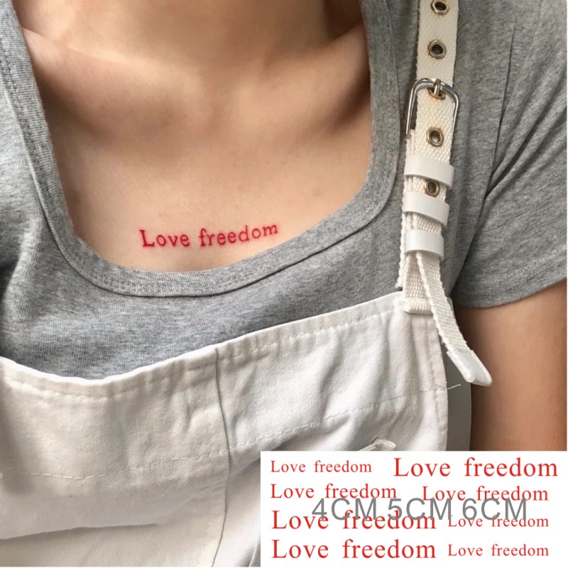 爱的自由纹身贴 红色英文Love freedom胸口手腕 防水持久仿真刺青