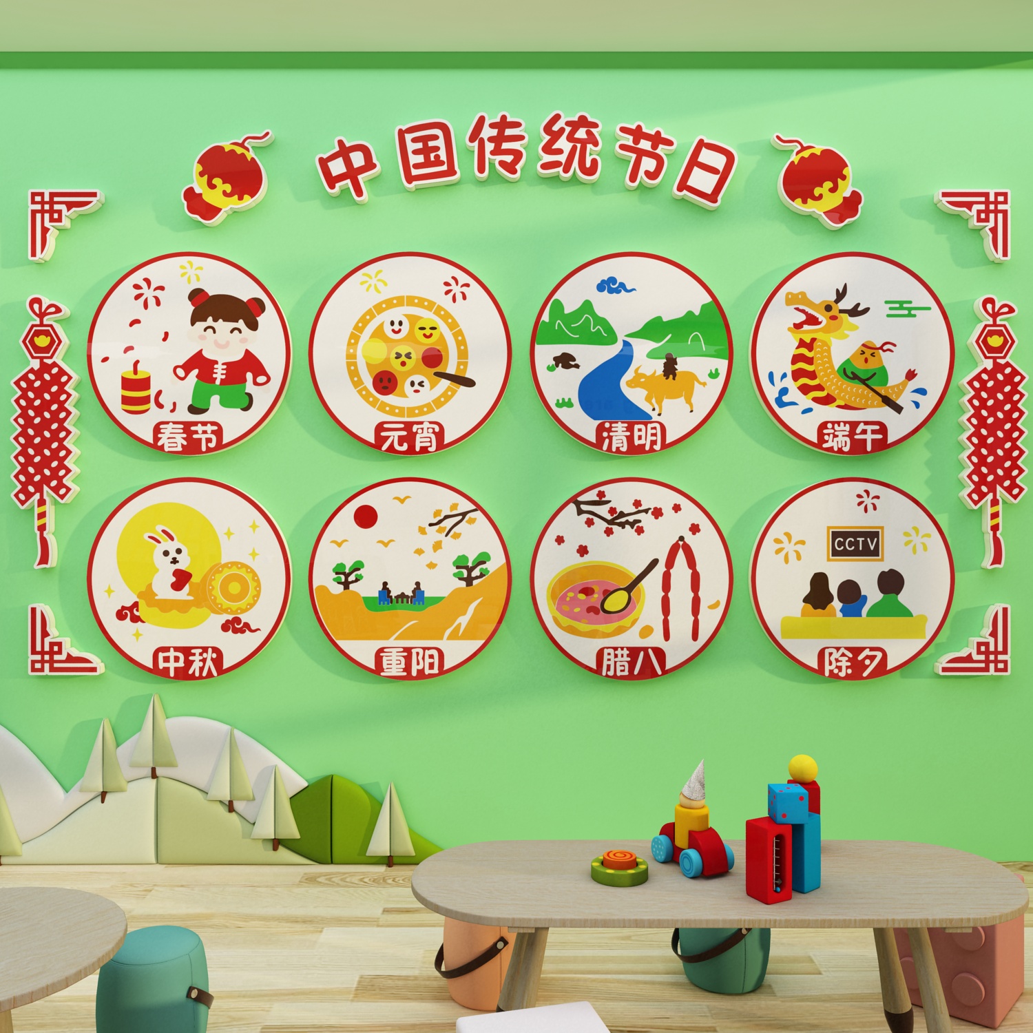 幼儿园传统节日主题文化成品墙面装饰端午环创走廊大厅布置材料画