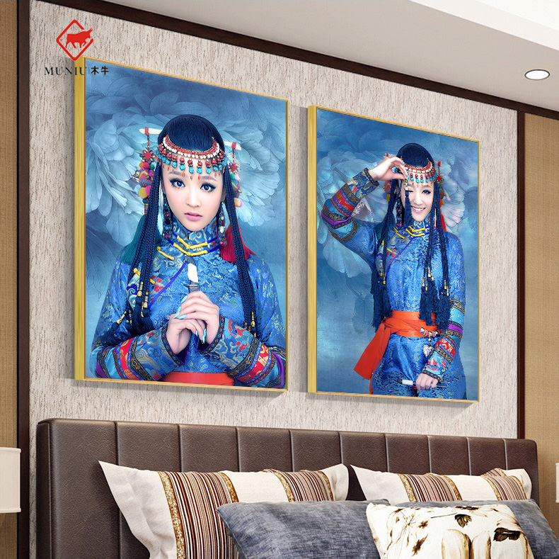 少数民族风挂画宾馆酒店壁画单幅云南傣族美女少女风情人物装饰画