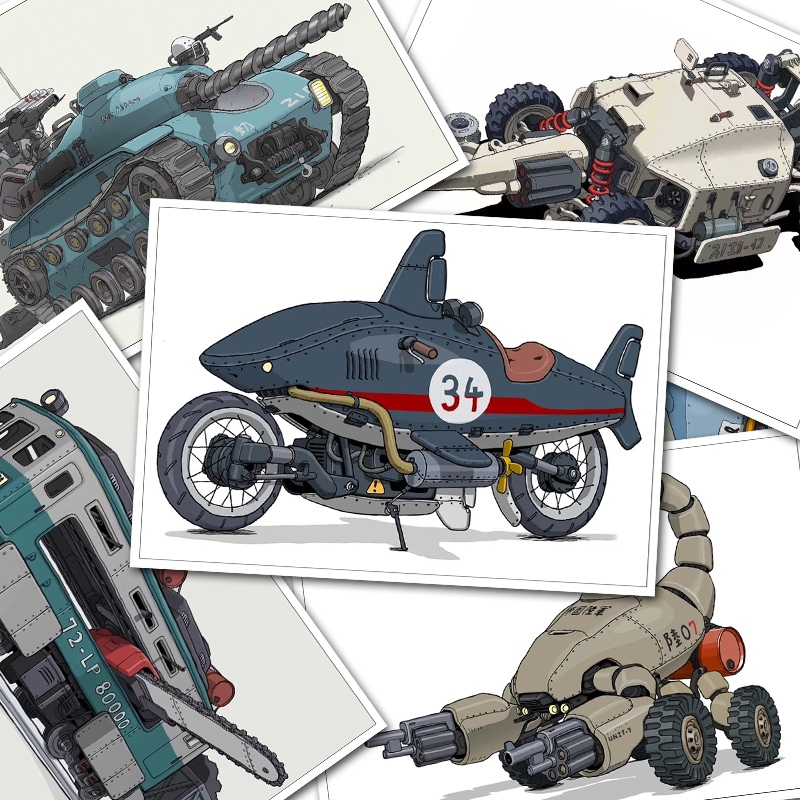 少儿美术科幻机器交通机车武器概念创意插画室中小学临摹卡范画图