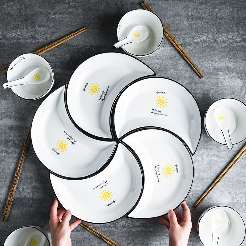 创意个性网红月亮盘子组合月牙拼盘餐具套装陶瓷菜盘家用奇形碟子