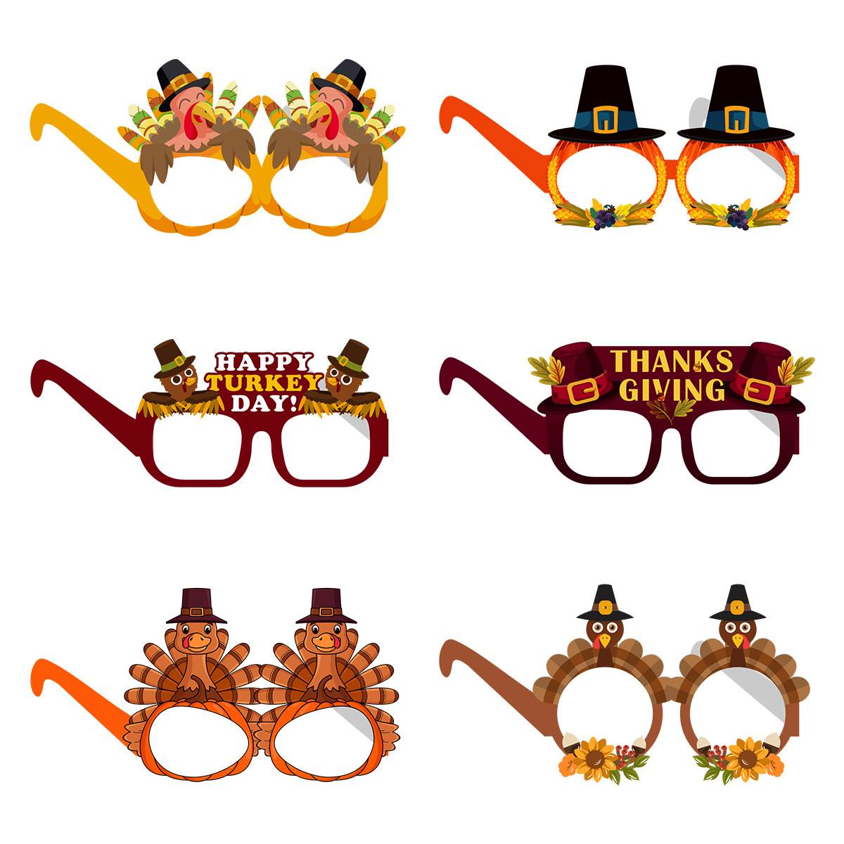 跨境感恩节派对装饰纸质眼镜眼镜框THANKSGIVING搞怪眼镜定制