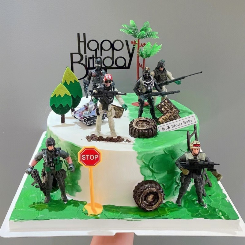 特种兵部队军事主题蛋糕装饰摆件坦克战机飞机军人生日插件插牌