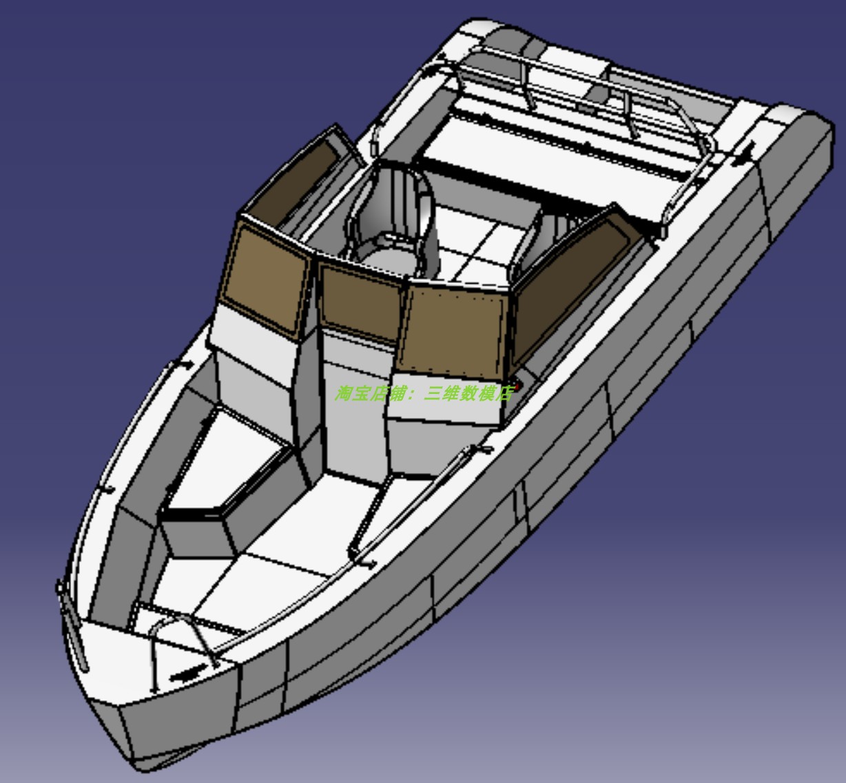 5.5米m铝合金小快艇双座椅游船3D三维几何数模型垂钓鱼渔船巡逻船