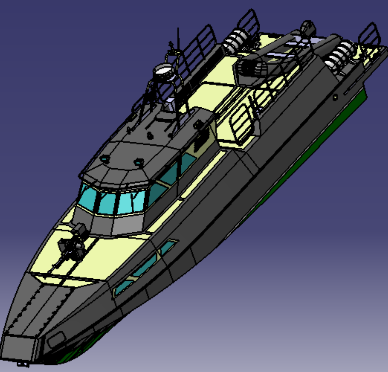15米边防巡逻艇密封船舱快艇外观曲面3D三维几何数模型战斗舰船舶
