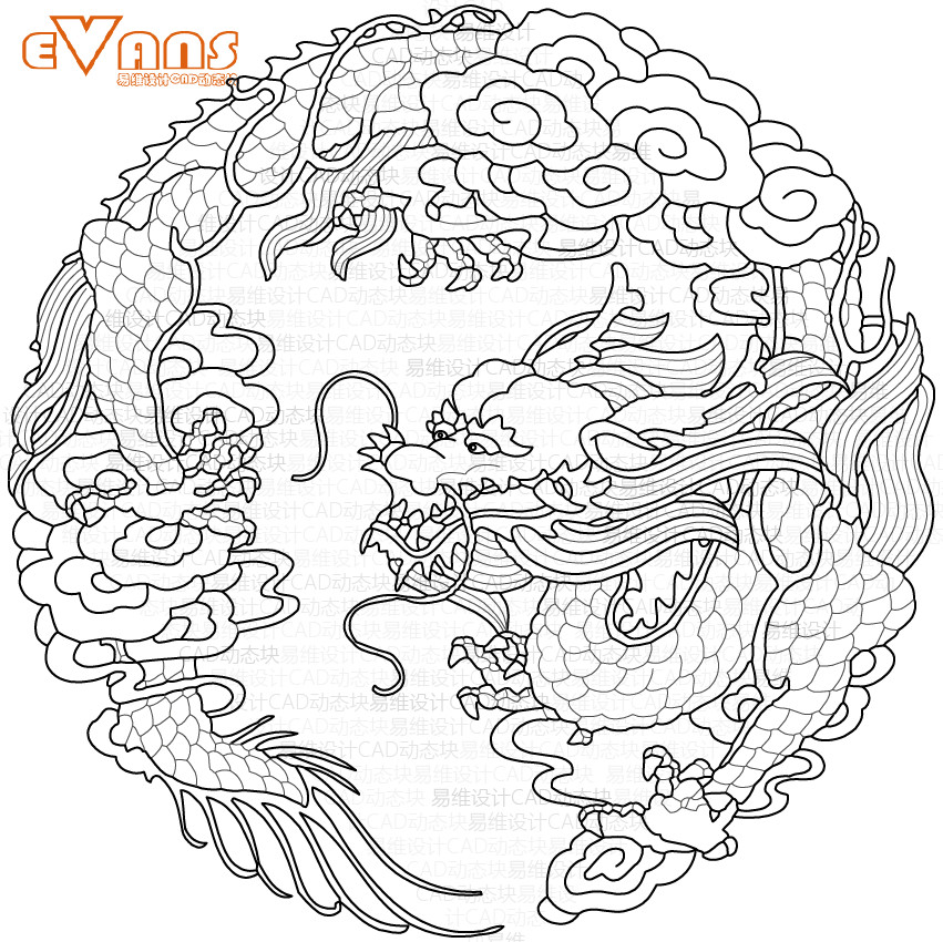 龙纹图案素材CAD电子版 35款中国传统盘龙柱团龙游龙二龙戏珠资料