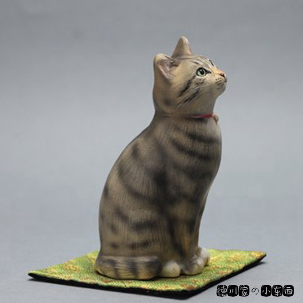日本代购 匠人手工 仰望的灰色虎纹猫咪 精美 摆件 收藏 工艺品