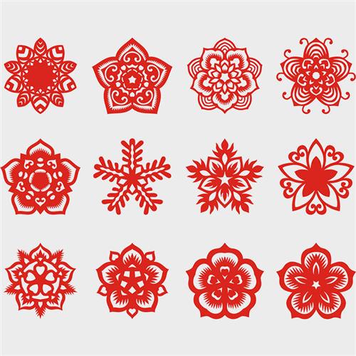 艺花剪纸轴对称窗花五角形折叠手工镂空宣纸成品红纸传统手工艺
