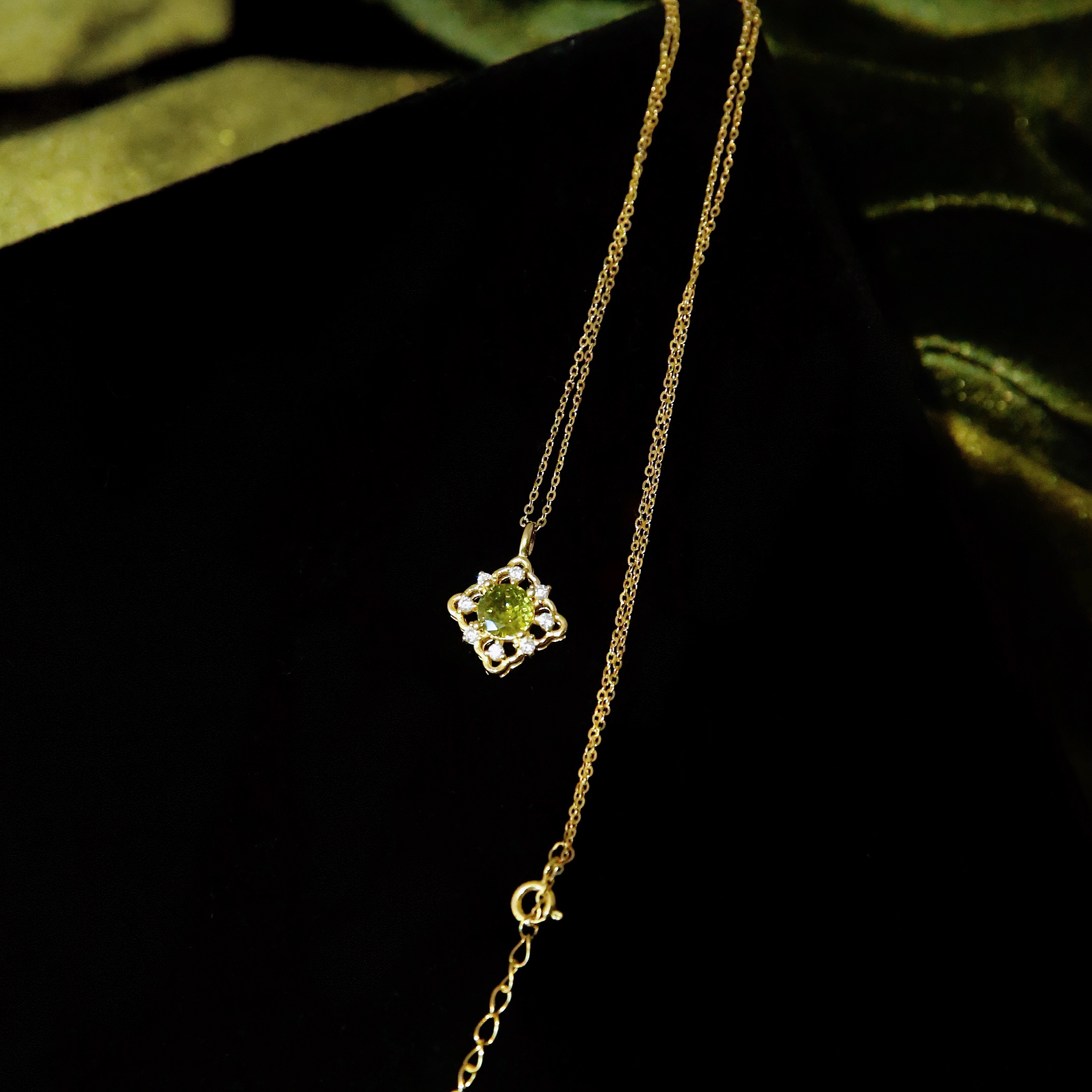 「金鱼记忆」新中式银饰项链绿色吊坠显白女款法式轻奢复古颈链
