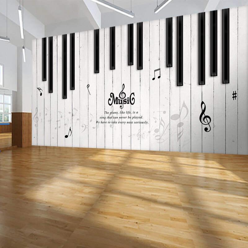 音乐艺术培训中心教室墙纸琴行壁纸吉他钢琴音符前台背景墙3d壁布