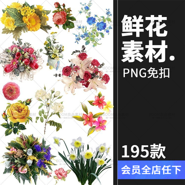 欧美复古古典手绘植物花朵鲜花装饰包合集透明背景PNG免抠PS素材