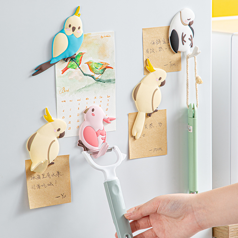 创意鹦鹉冰箱贴挂钩多功能个性可爱磁铁厨房小物件磁吸卡通网红钩