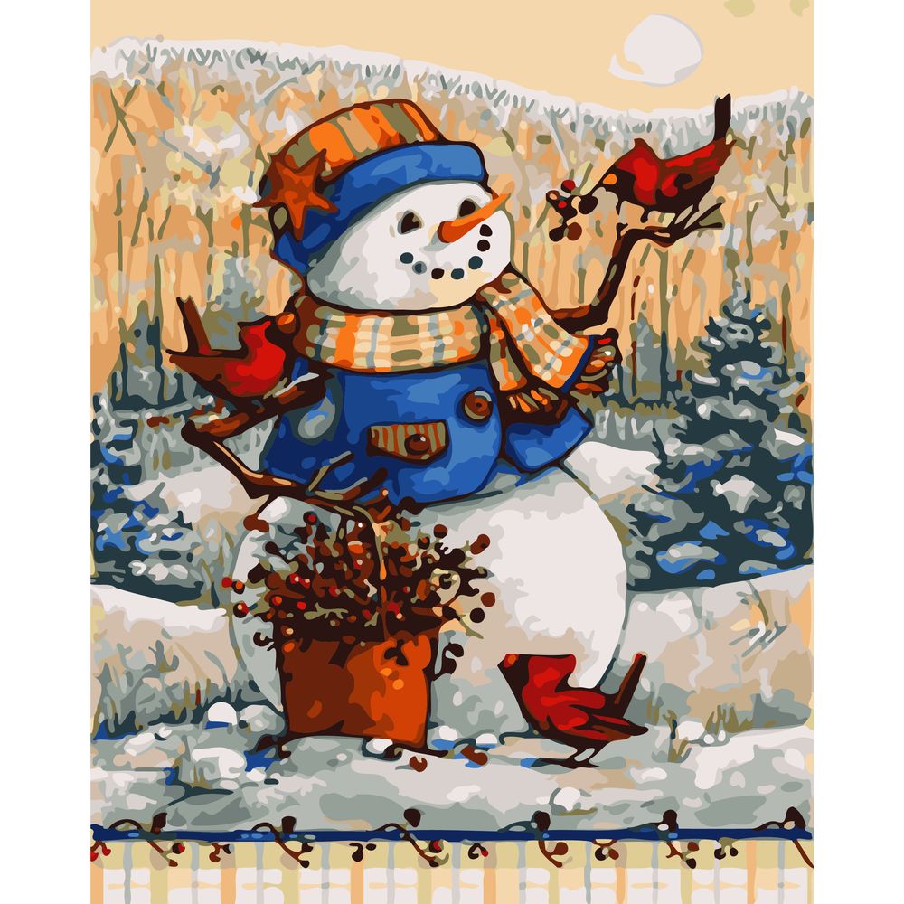 DIY数字油画自己填色材料包童话里圣诞雪人氛围堆雪人雪景装饰画
