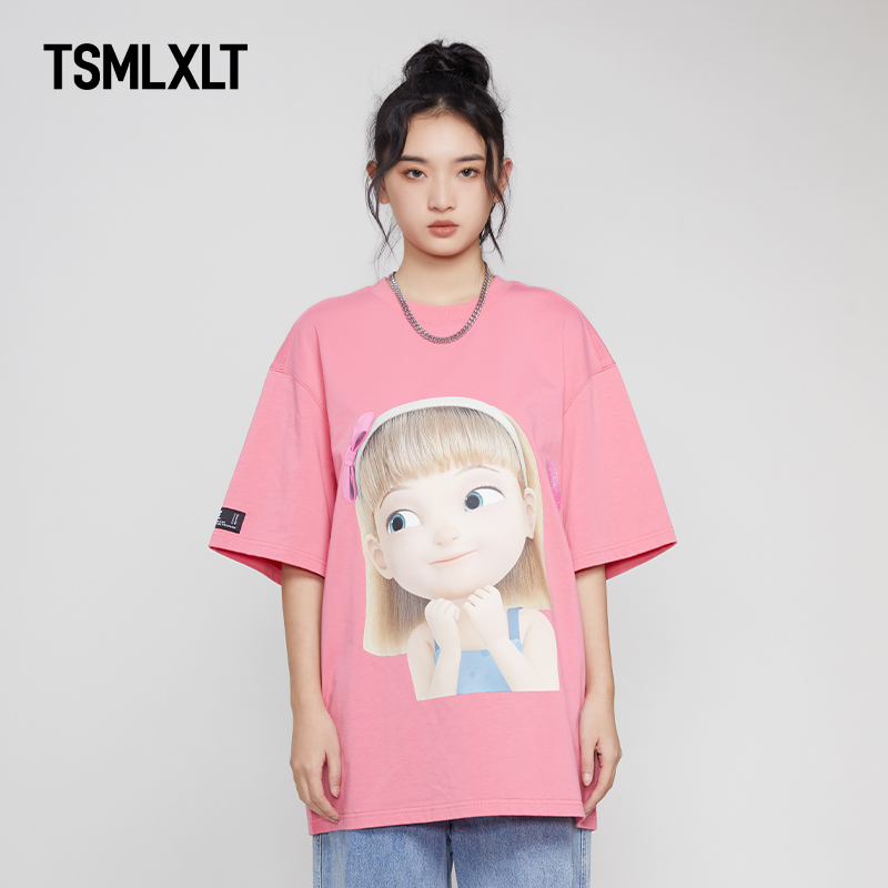 TSMLXLT1号系列粉色圆领短袖T恤男孩女孩时尚潮流百搭上衣