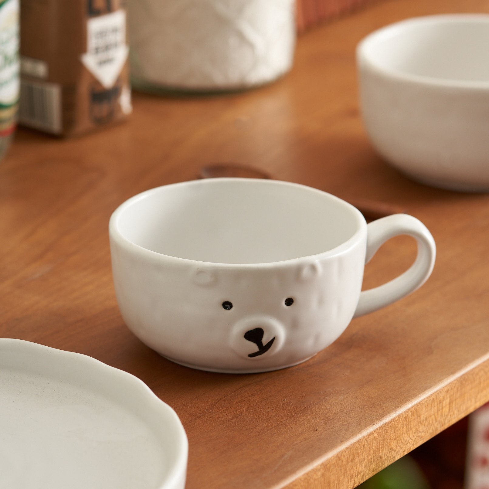 肆月小熊白色马克杯家用陶瓷早餐杯子设计小众高颜值可爱水杯茶杯