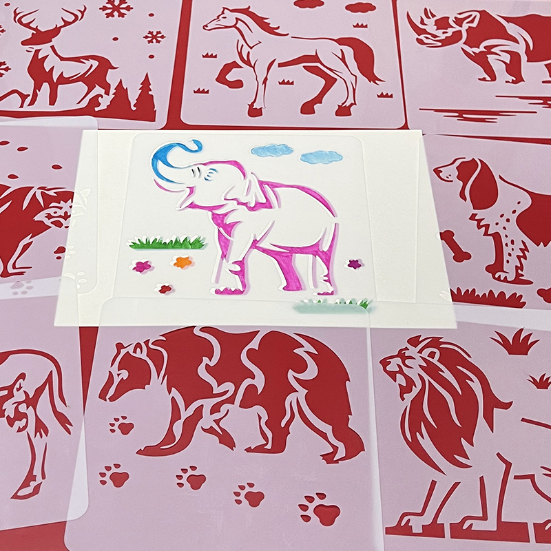 忆佰镂空绘画模板尺动物画画喷绘套装涂鸦工具拓印临摹画图神器模版一年级幼儿园小报手帐素材