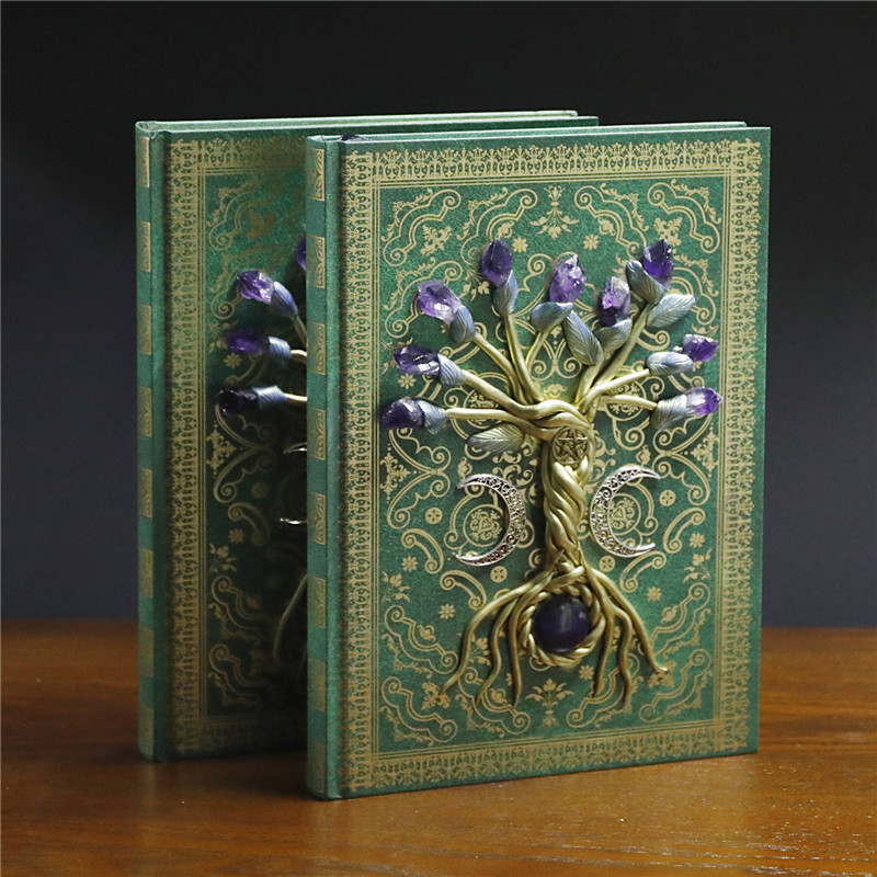 欧式创意日记本纯手工浮雕工艺紫水晶生命之树魔法宝石笔记本摆件