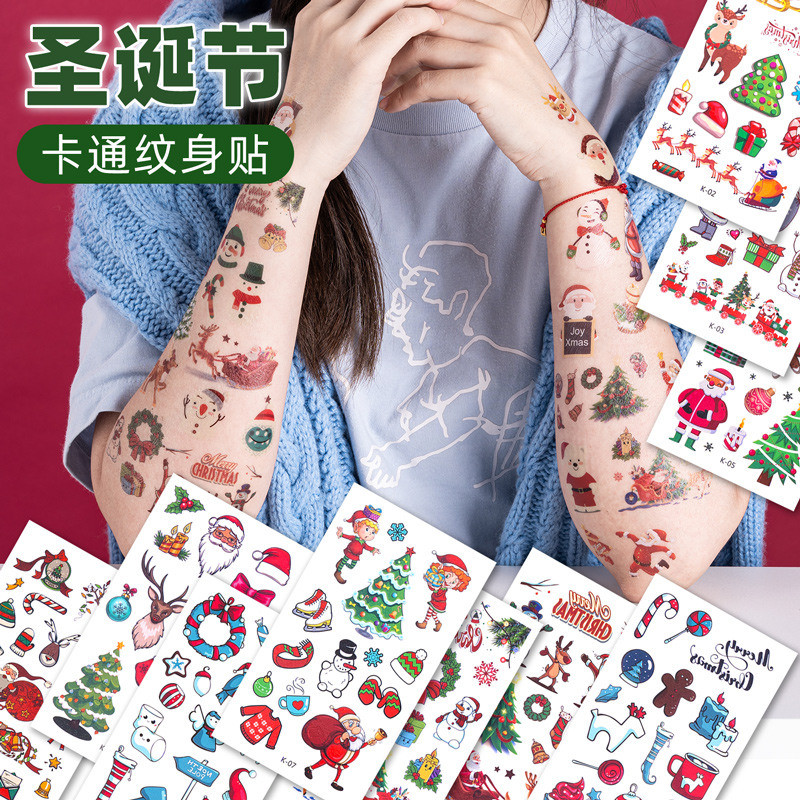圣诞节纹身贴儿童卡通妆容脸部可爱圣诞老人树贴画防水贴纸小礼物