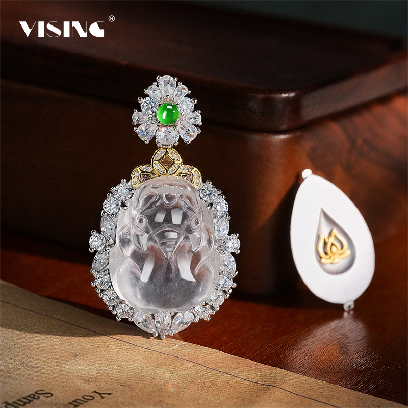 VISING珠宝天然玻璃种水沫玉石英质玉貔貅吊坠项链国风媲美翡翠