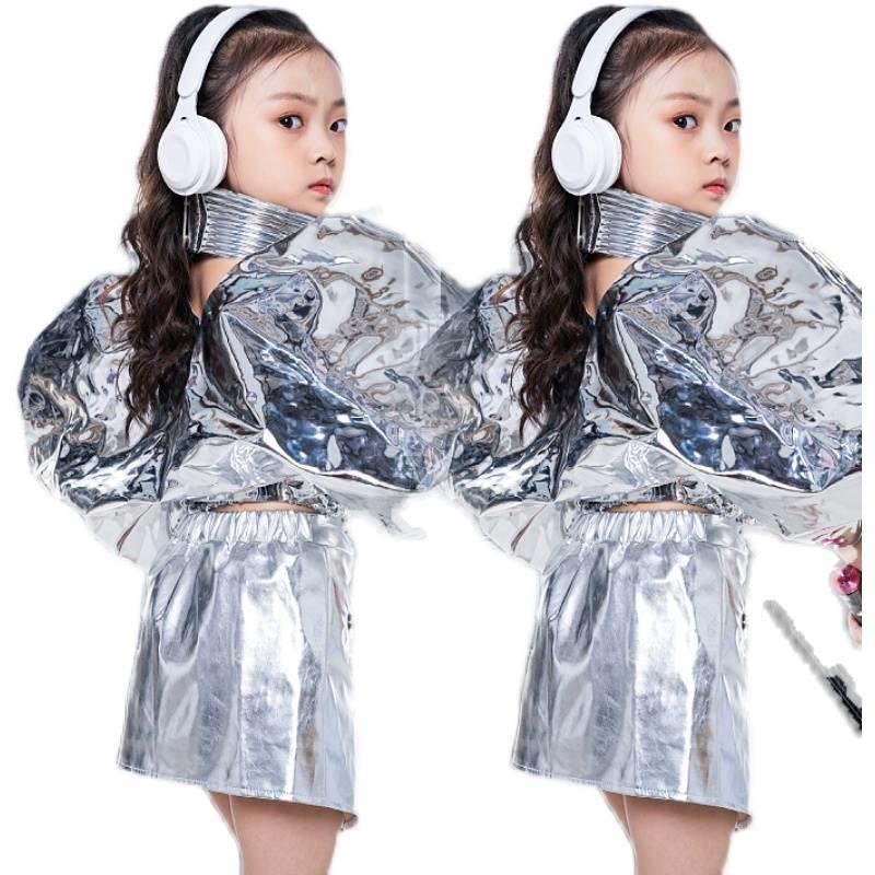 女童未来战士银色台走秀机潮车元宇宙科技感礼服服摄影T拍照服装.