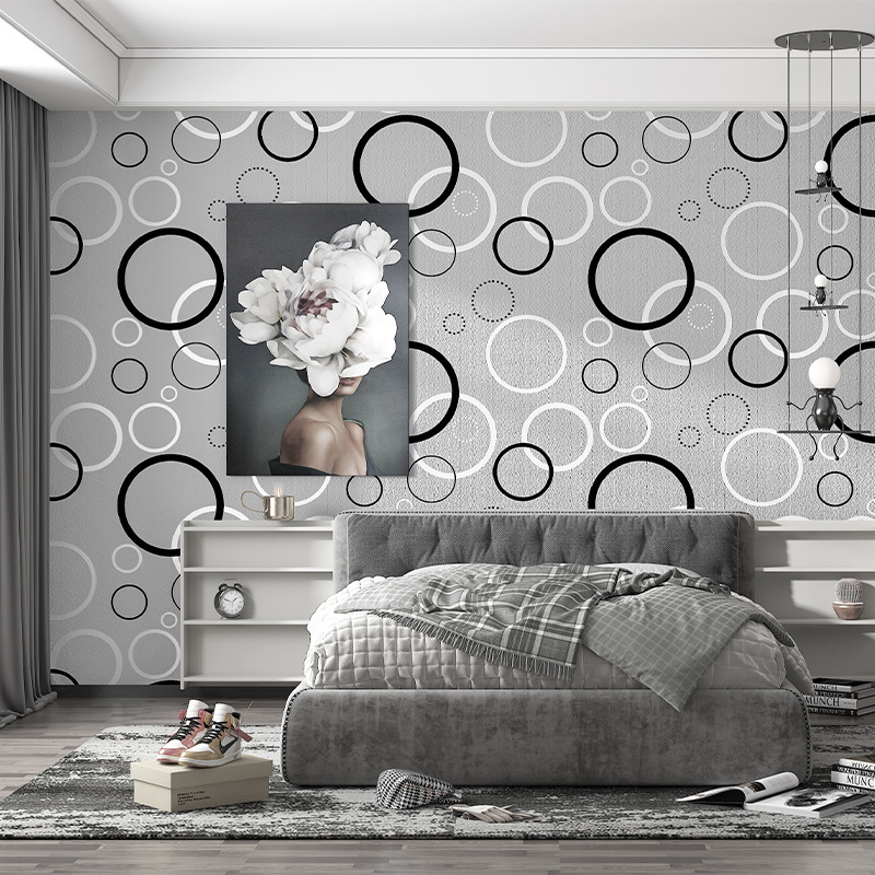 ins风格北欧圆圈黑白色几何图形图案壁纸现代简约墙纸服装店背景