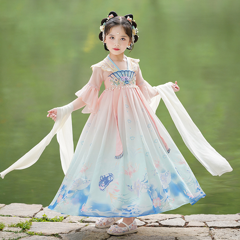 女童汉服儿童唐装美人鱼裙子连衣裙民族服装六一表演出服夏季童装