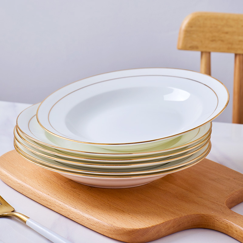 金边骨瓷盘子家用陶瓷创意网红碟子组合套装中餐菜盘深盘北欧餐具