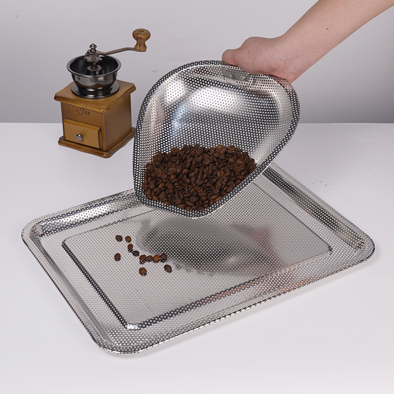 不锈钢咖啡豆烘焙冷却网生豆筛选盘精美滤水篮密孔方形托盘大容量
