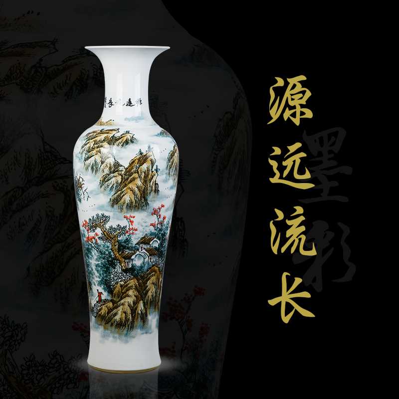 高档景德镇陶瓷器花瓶 手绘青花A大号瓷瓶1-1.6米落地酒店公司