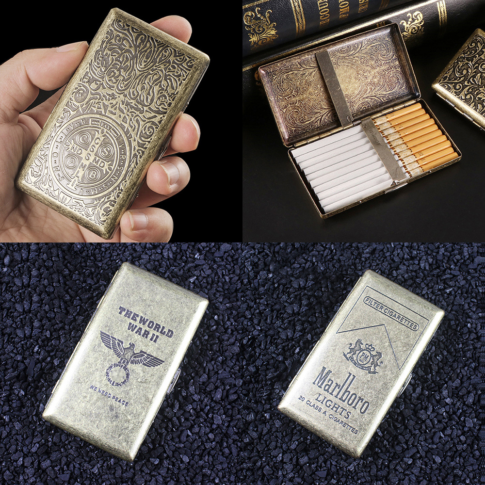 仿古铜色金属烟盒20支细支香烟万宝路储存盒翻盖个性便携超薄礼品